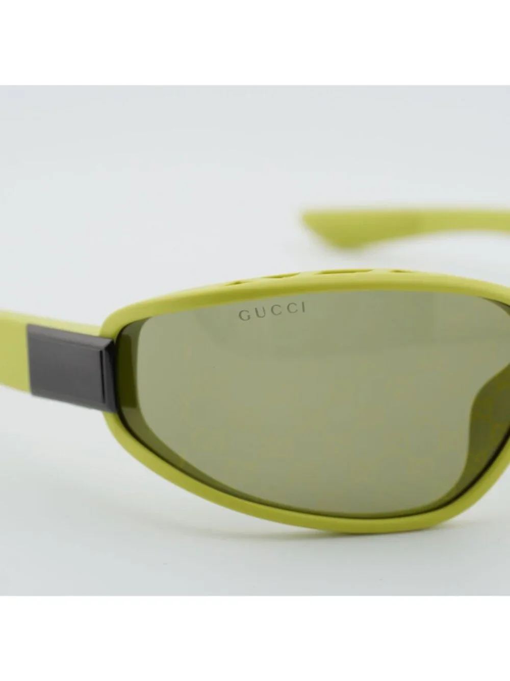 Gucci GG2011S 002 Sunglasses Acid Green Geometric Frame, Green Lenses